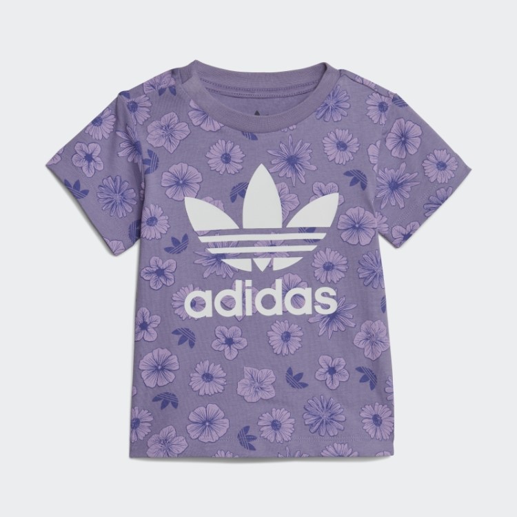 Conjunto De Camiseta E Short Floral Adidas Lilás