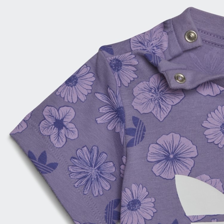 Conjunto De Camiseta E Short Floral Adidas Lilás
