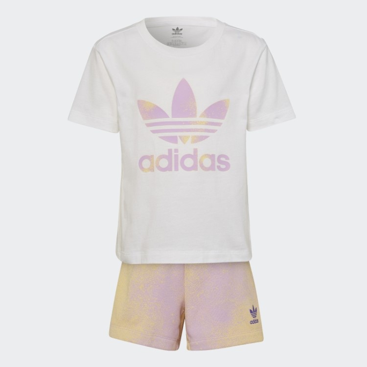 Shorts Com Logo Gráfico E Camiseta Branca Adidas