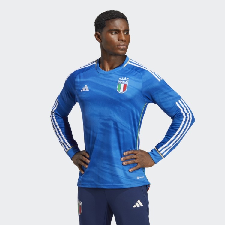 Azul Itália 2023 Home Camisa Manga Longa Adidas