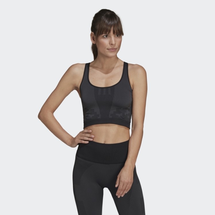 Top Adidas X Karlie Kloss Malha Sem Costura Em Camadas Hot Carbon