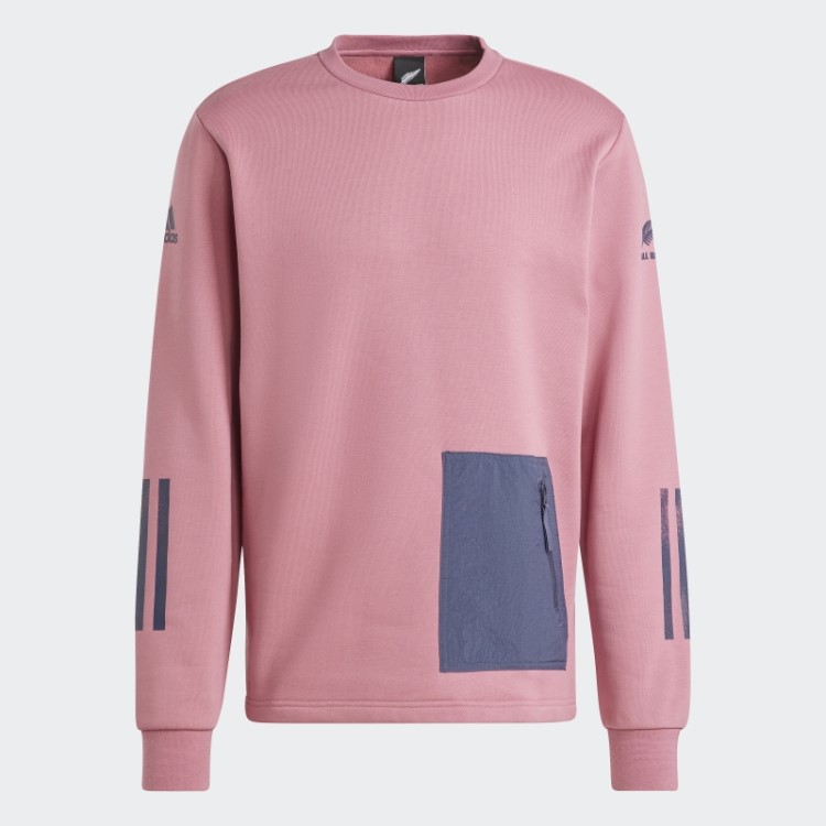 Moletom Rosa Adidas All Black Rugby Estilo De Vida Com Gola Redonda
