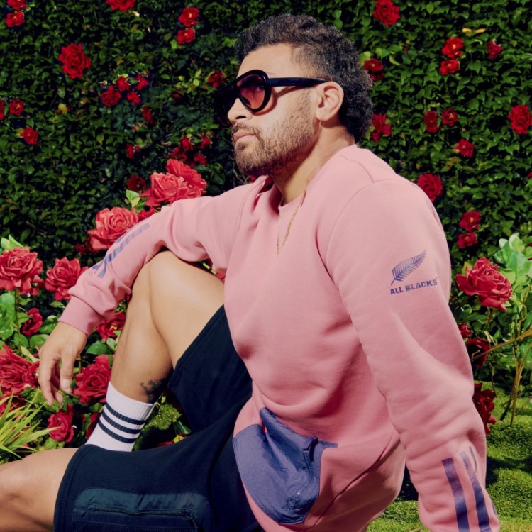 Moletom Rosa Adidas All Black Rugby Estilo De Vida Com Gola Redonda