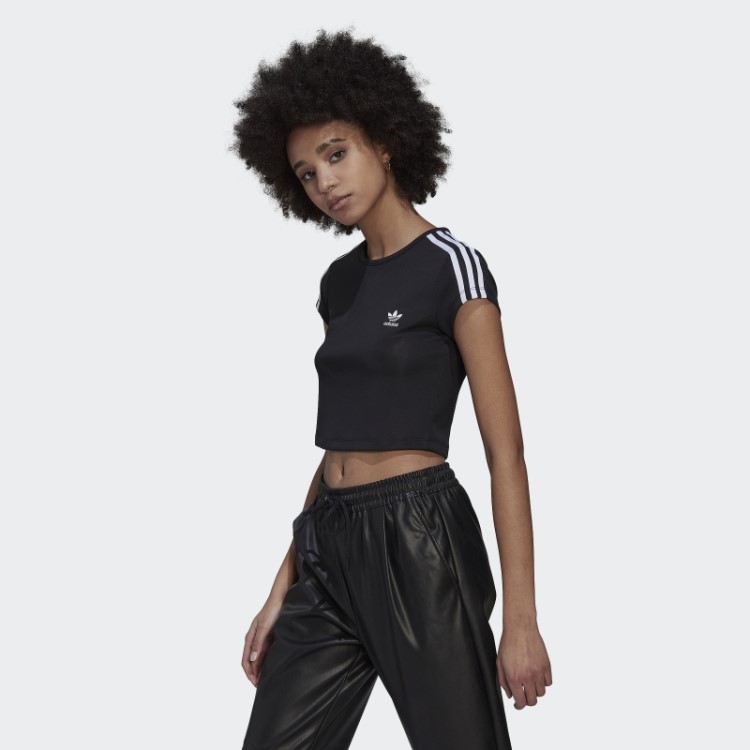 Camiseta Adicolor Classics Crop Com As Três Listras Preta Adidas