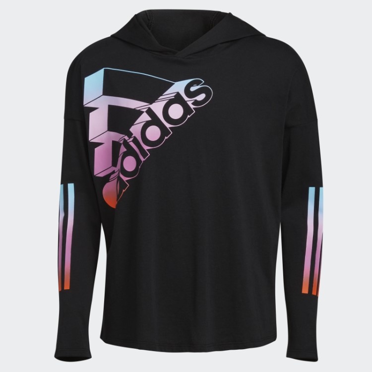 Camiseta Adidas Preta Manga Longa Com Barra Curva