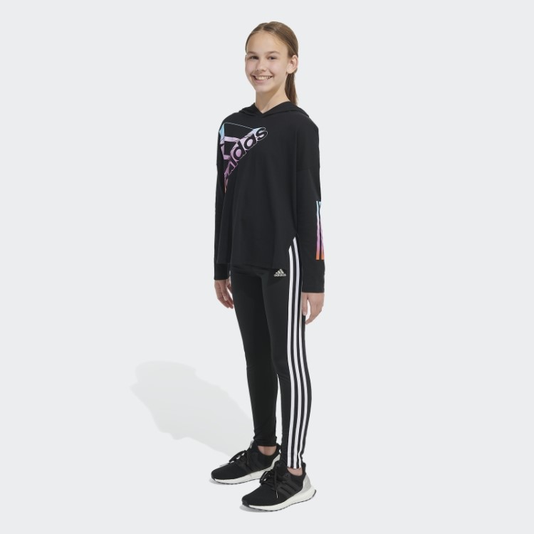 Camiseta Adidas Preta Manga Longa Com Barra Curva