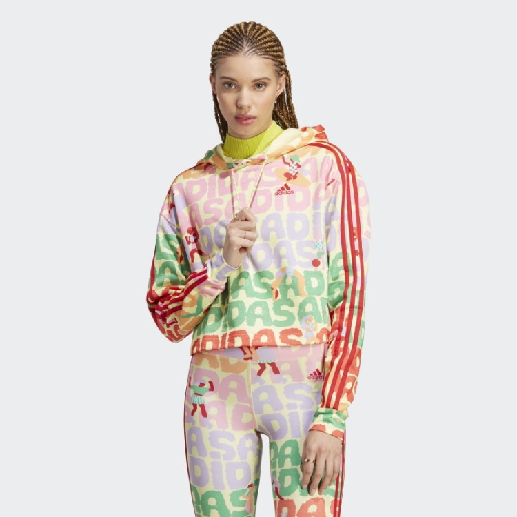 Moletom Com Capuz E Três Listras Adidas Farm Rio Pérola Citrino