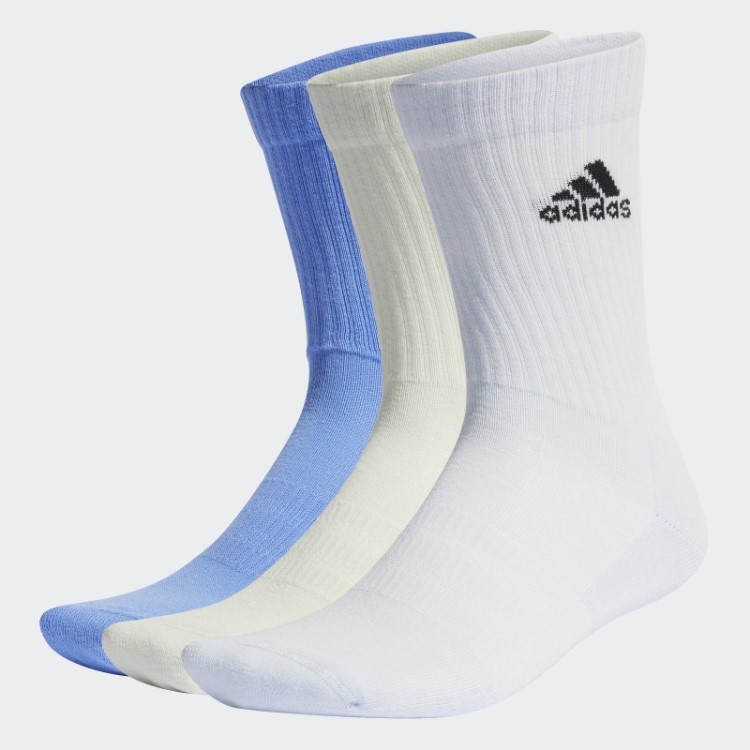 Meias Adidas Azul Amortecidas Da Tripulação 3 Pares