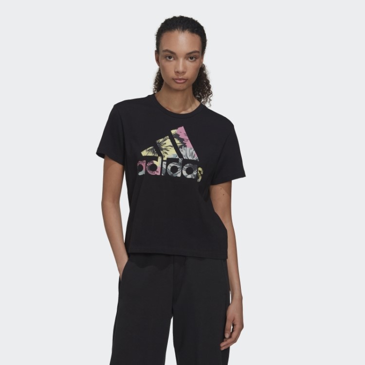 Camiseta Regular Com Estampa Allover Preta Adidas
