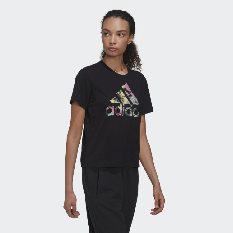Camiseta Regular Com Estampa Allover Preta Adidas