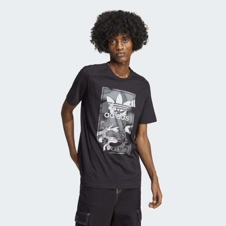 Camiseta Preta Com Estampa Camuflada Adidas