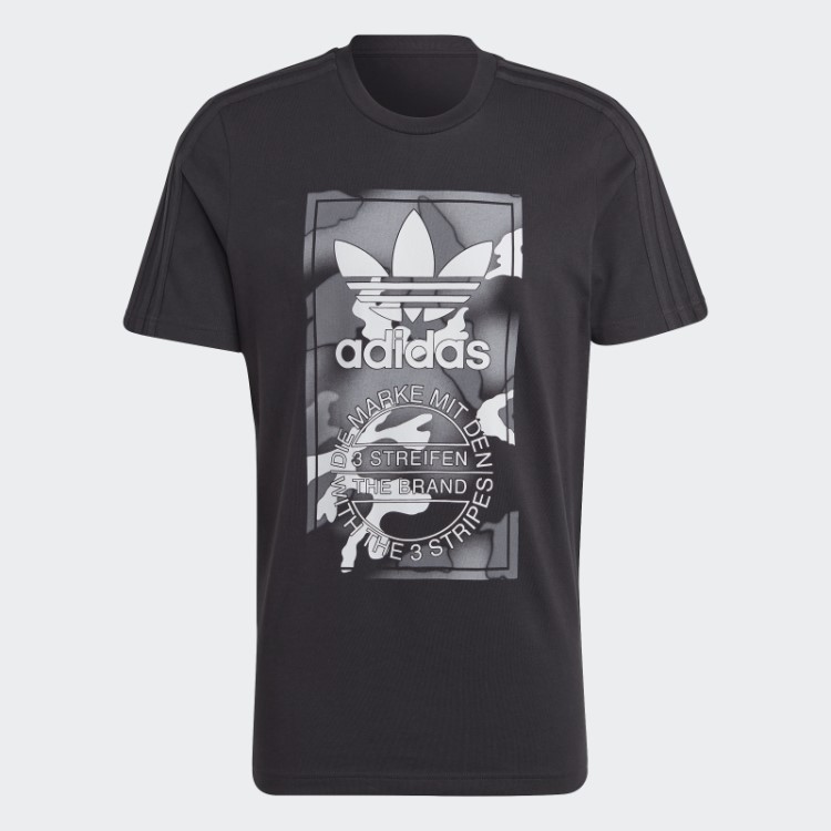 Camiseta Preta Com Estampa Camuflada Adidas