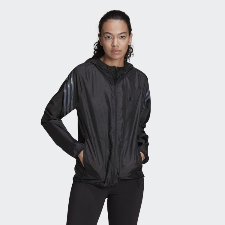 Run Icons Jaqueta De Corrida Com Capuz E Três Listras Adidas Preta