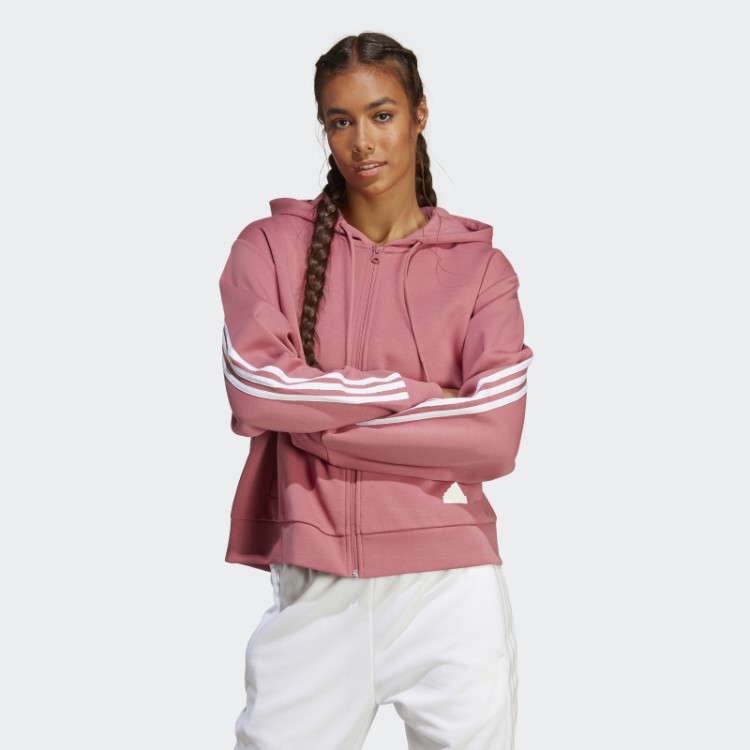 Adidas Future Icons Moletom Rosa Com Capuz E Zíper Nas Três Listras
