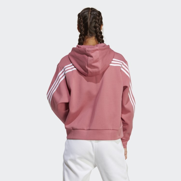 Adidas Future Icons Moletom Rosa Com Capuz E Zíper Nas Três Listras