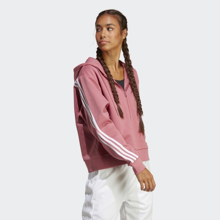 Adidas Future Icons Moletom Rosa Com Capuz E Zíper Nas Três Listras
