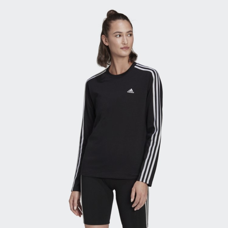 Essentials Camiseta Manga Longa Com As Três Listras Preta Adidas