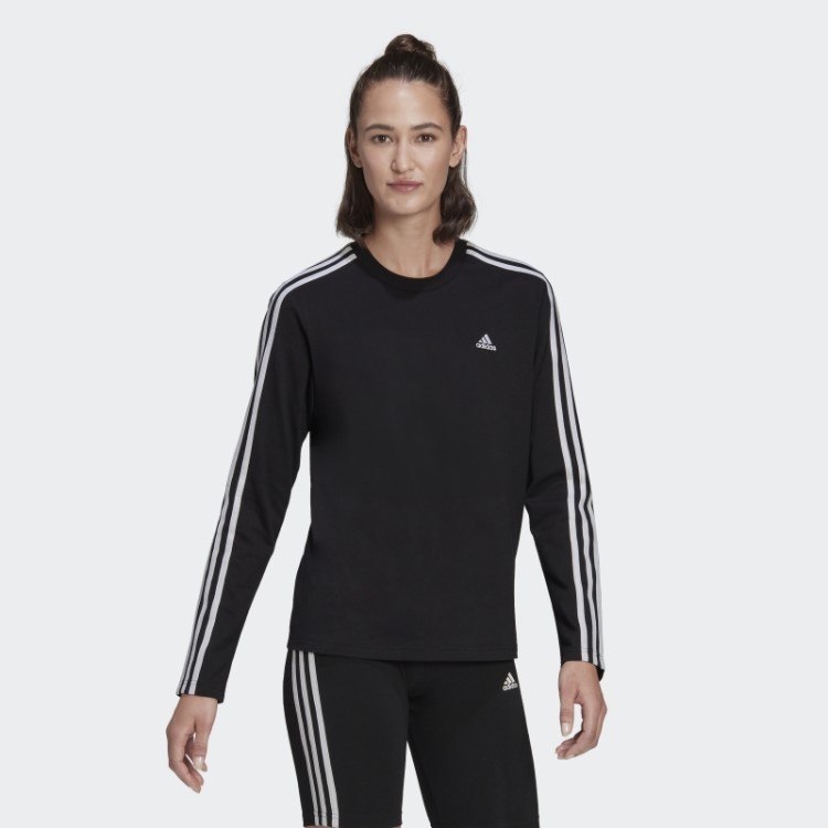 Essentials Camiseta Manga Longa Com As Três Listras Preta Adidas