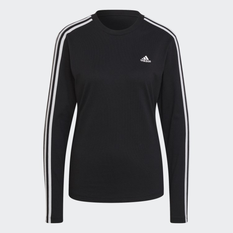 Essentials Camiseta Manga Longa Com As Três Listras Preta Adidas