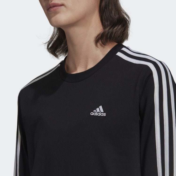 Essentials Camiseta Manga Longa Com As Três Listras Preta Adidas