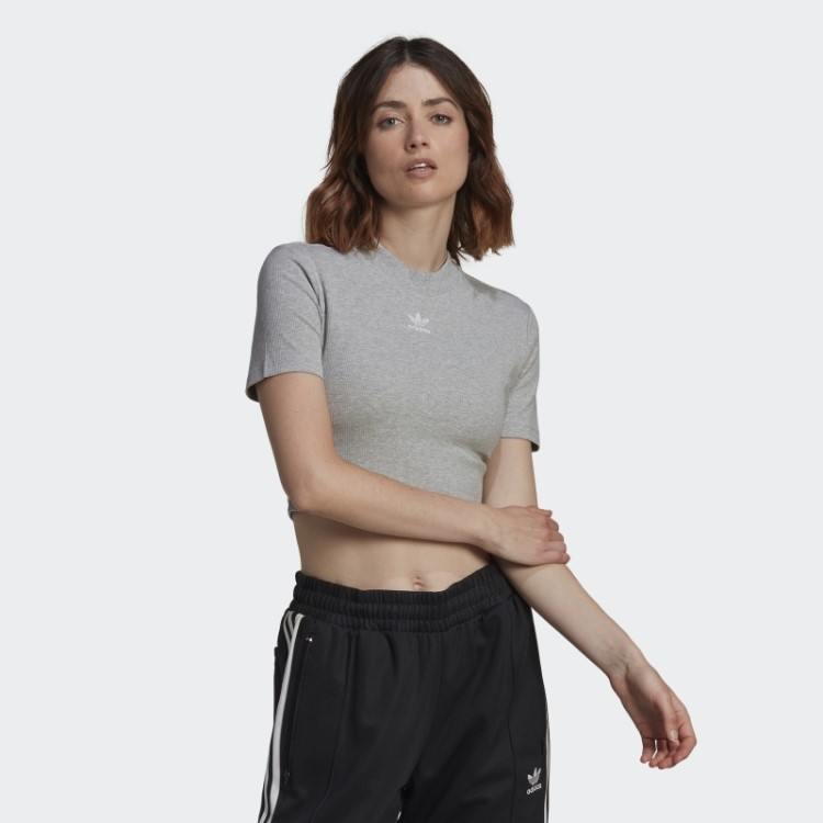 Camiseta Cinza Média Adidas Adicolor Essentials Com Recorte Canelado