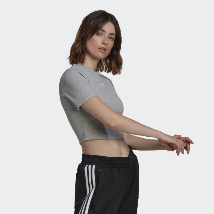 Camiseta Cinza Média Adidas Adicolor Essentials Com Recorte Canelado