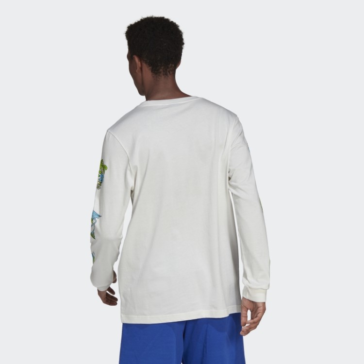 Adidas T-shirt Branca De Manga Comprida Com Gráfico Stoked Fish