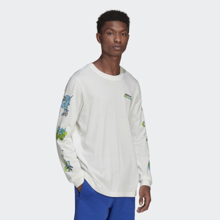 Adidas T-shirt Branca De Manga Comprida Com Gráfico Stoked Fish