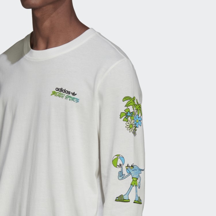 Adidas T-shirt Branca De Manga Comprida Com Gráfico Stoked Fish