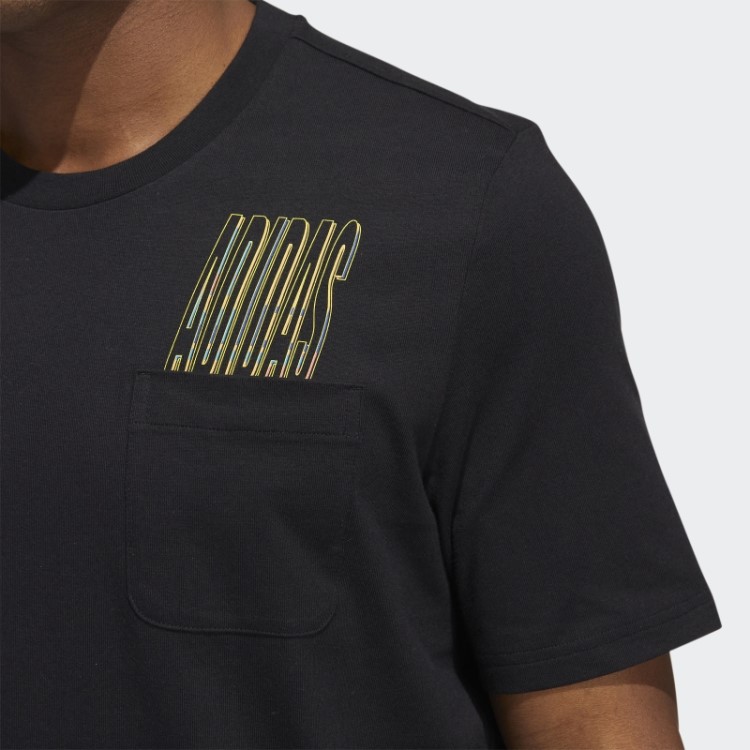 Camiseta De Bolso Com Estampa Esportiva Dinâmica Adidas Preta
