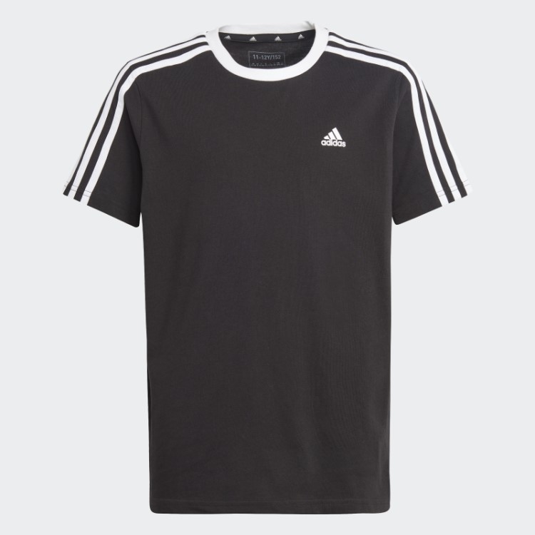 Camiseta Adidas Black Essentials 3 Listras De Algodão Folgada Para Namorado