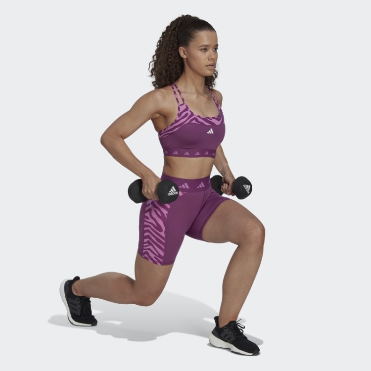 Leggings Curtas Hyperglam Techfit Zebra Cintura Alta Rich Malva Adidas