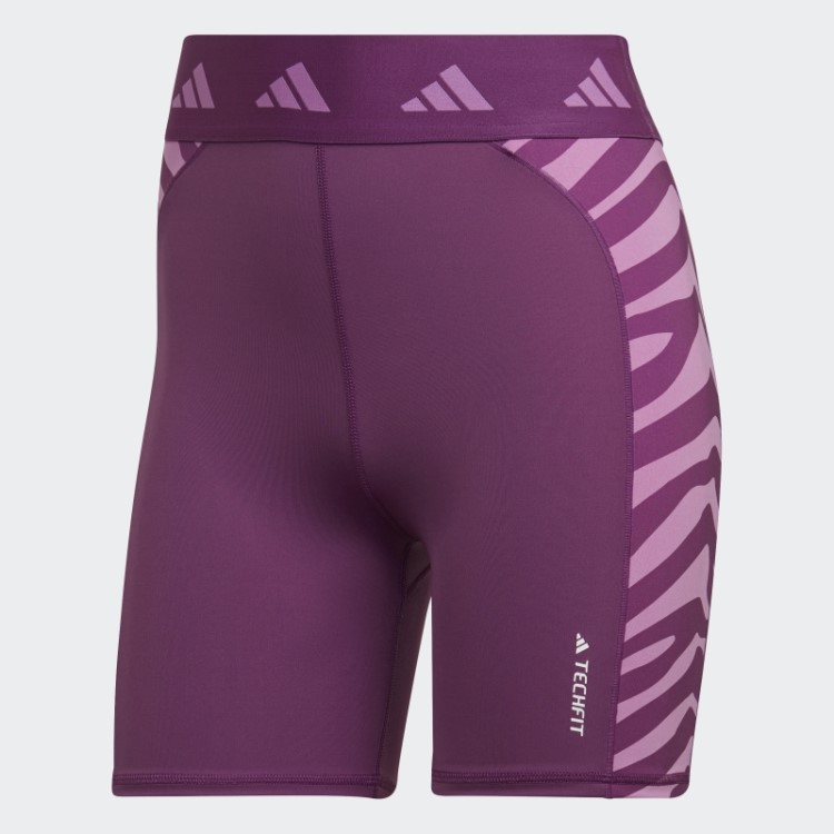 Leggings Curtas Hyperglam Techfit Zebra Cintura Alta Rich Malva Adidas