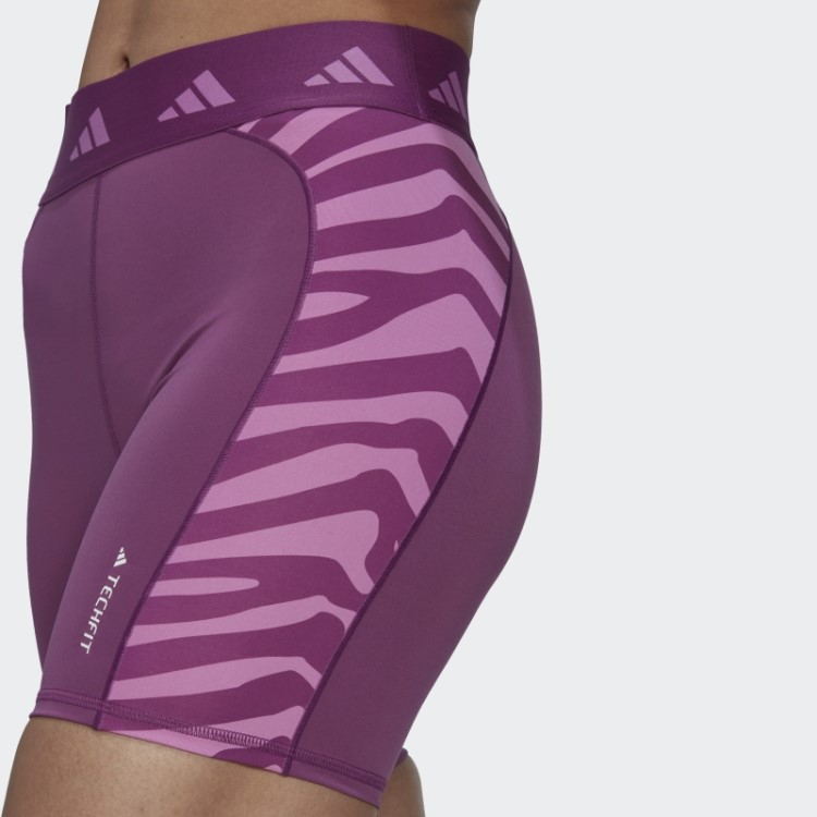 Leggings Curtas Hyperglam Techfit Zebra Cintura Alta Rich Malva Adidas