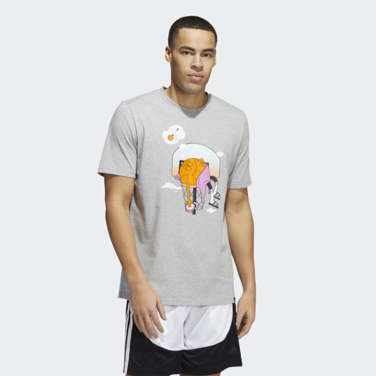 Dormiu Com Camiseta Gráfica Adidas Cinza Médio