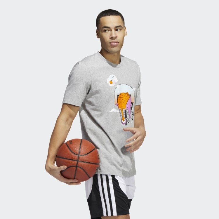Dormiu Com Camiseta Gráfica Adidas Cinza Médio