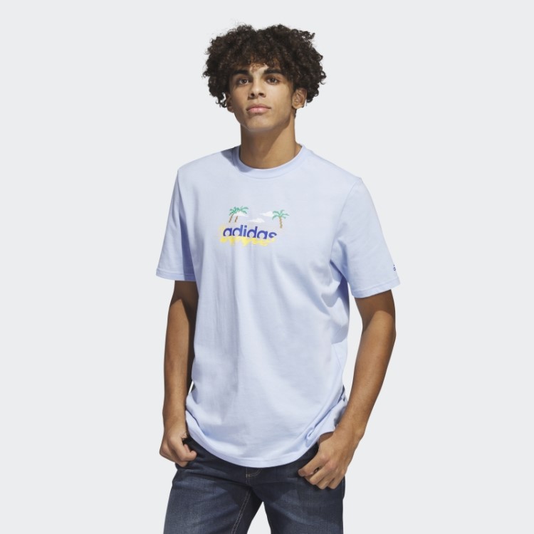 Camiseta Estampada Linear Beach-bit Manga Curta Adidas Blue Dawn