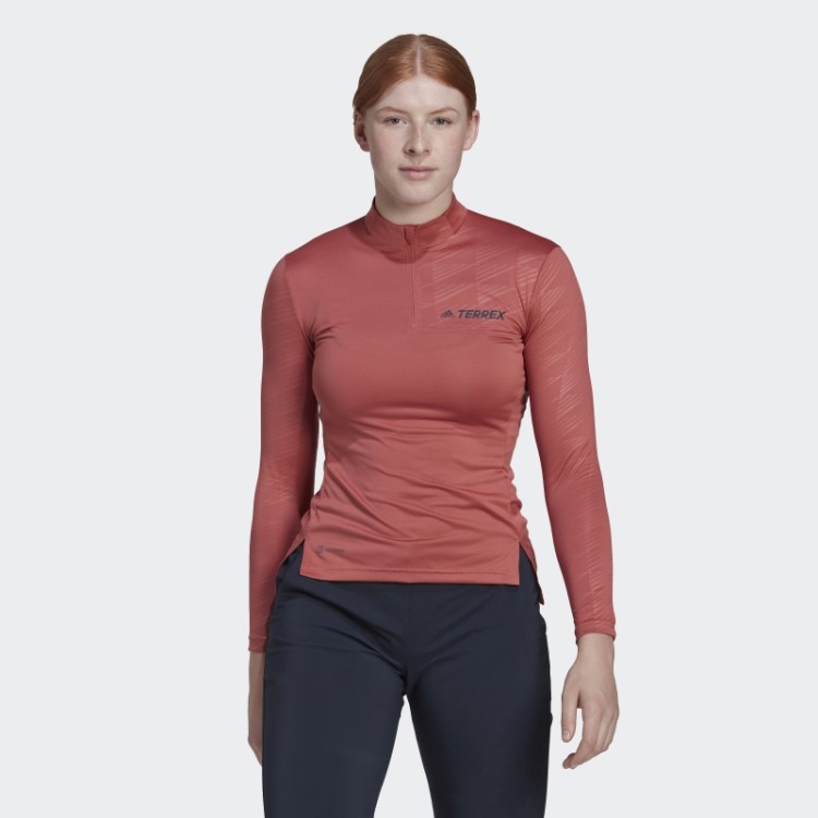 Camiseta Adidas Terrex Multi Com Meio Zíper Vermelha