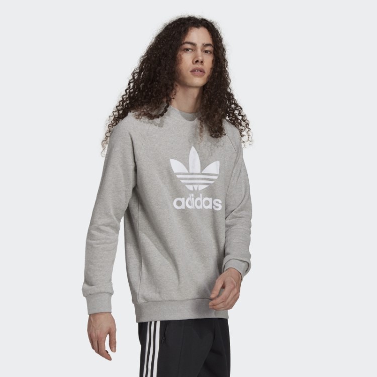 Adidas Adicolor Classics Moletom Trefoil Gola Redonda Cinza Médio