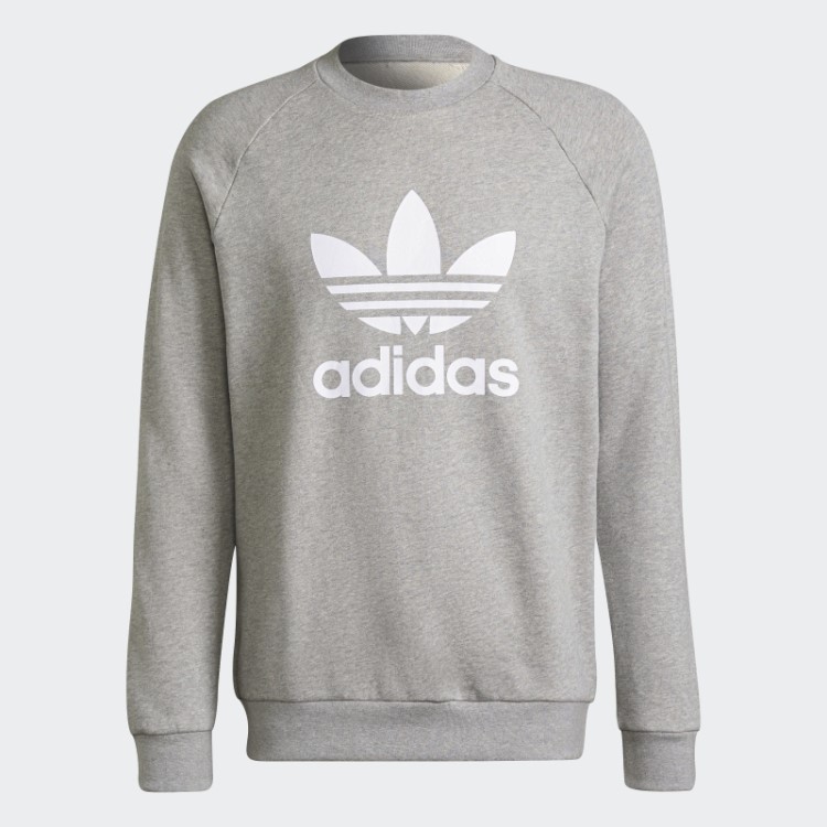 Adidas Adicolor Classics Moletom Trefoil Gola Redonda Cinza Médio