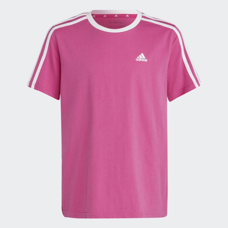 Camiseta Adidas Fuchsia Essentials Com As Três Listras De Algodão E Modelagem Solta