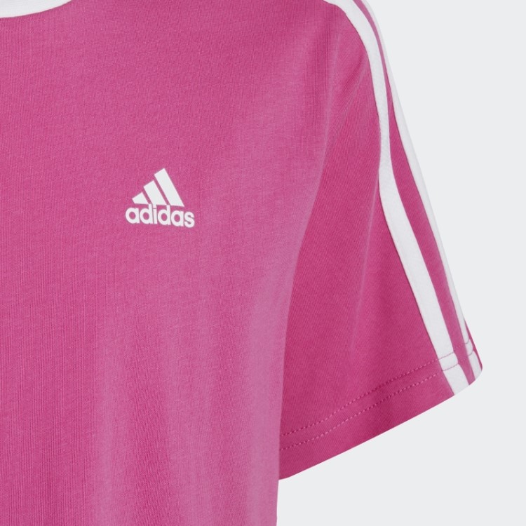Camiseta Adidas Fuchsia Essentials Com As Três Listras De Algodão E Modelagem Solta