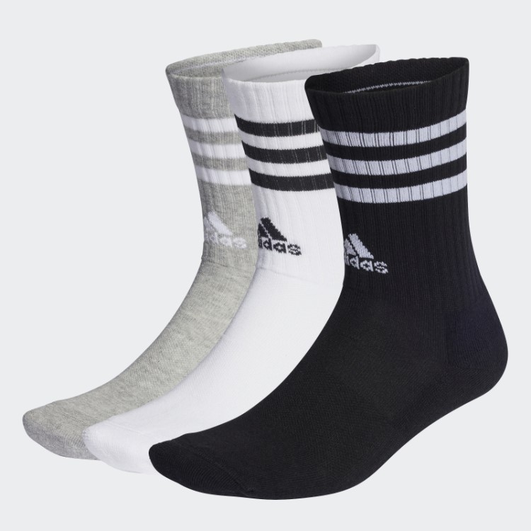 Meias Acolchoadas Cinza Médio 3 Listras 3 Pares Adidas