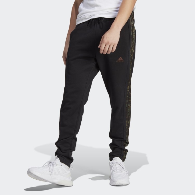 Calça Adidas Black Essentials French Terry Com Punho Elástico E Três Listras