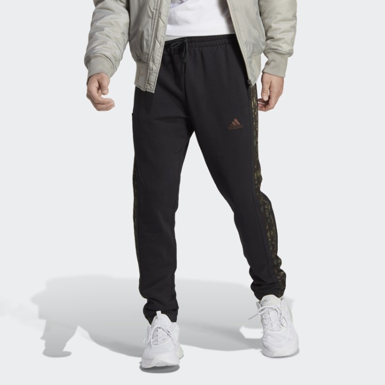 Calça Adidas Black Essentials French Terry Com Punho Elástico E Três Listras