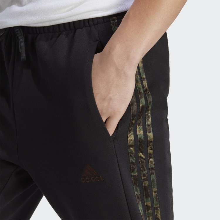 Calça Adidas Black Essentials French Terry Com Punho Elástico E Três Listras
