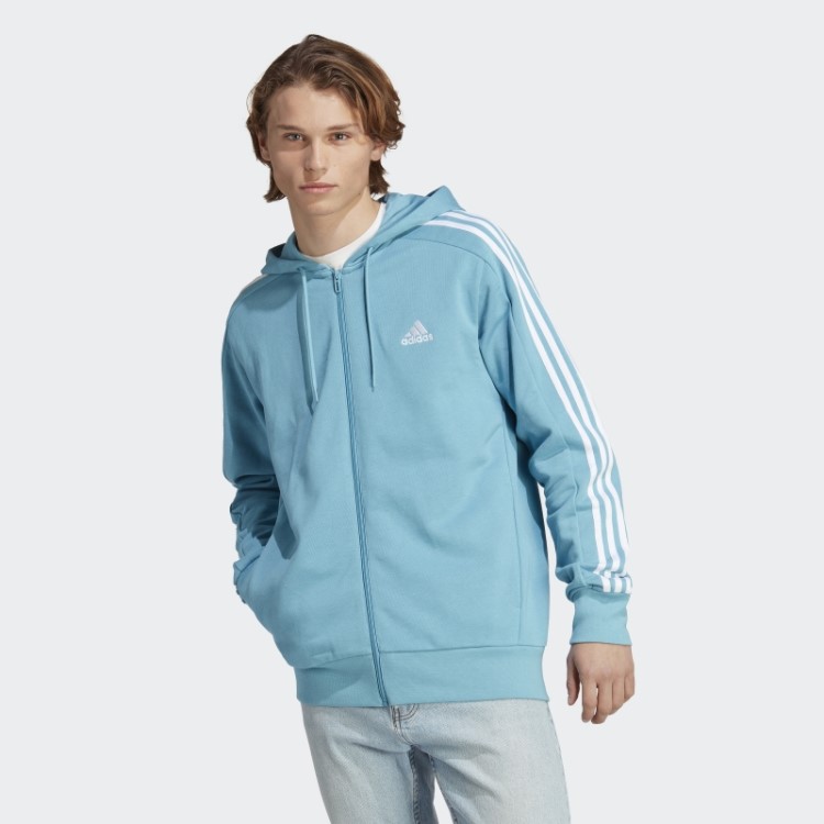 Moletom Azul Adidas Essentials French Terry Com As Três Listras E Zíper