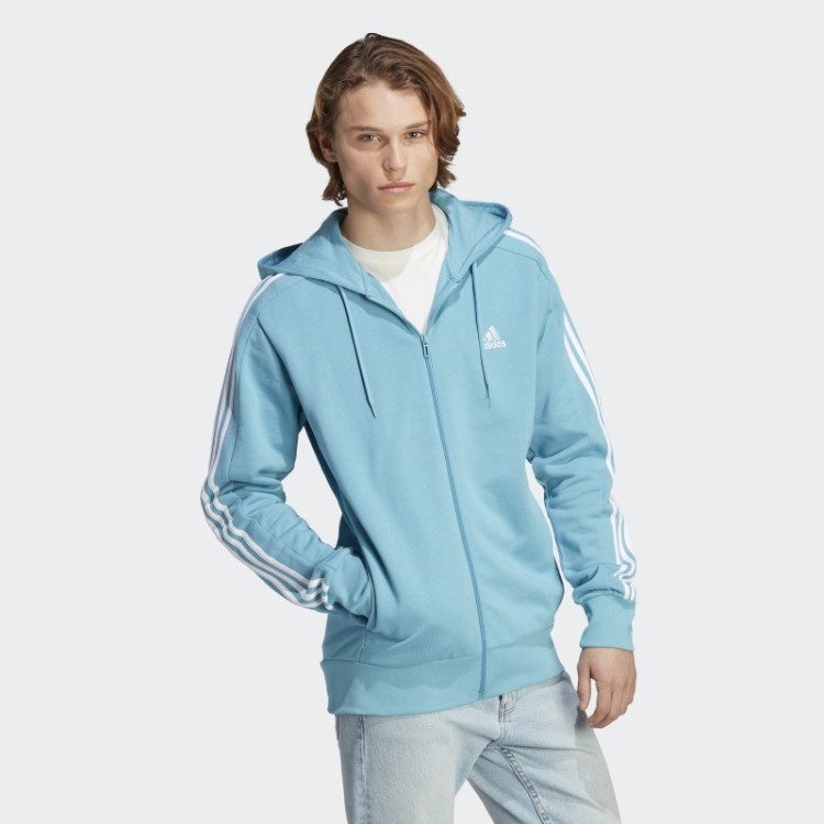 Moletom Azul Adidas Essentials French Terry Com As Três Listras E Zíper