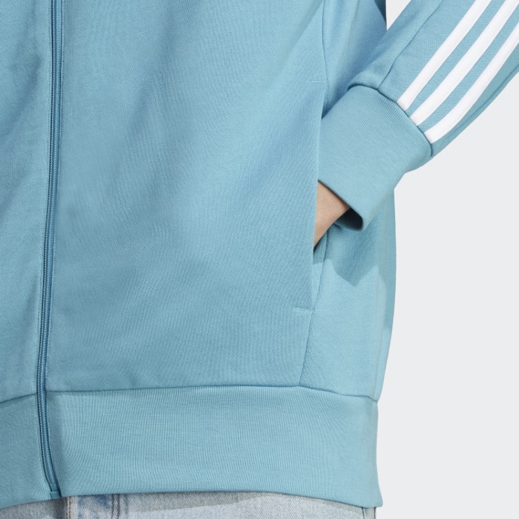 Moletom Azul Adidas Essentials French Terry Com As Três Listras E Zíper