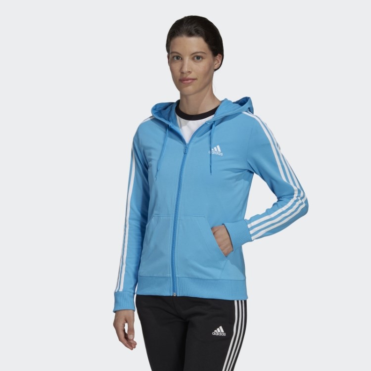 Moletom Azul Adidas Essentials Com As Três Listras E Zíper
